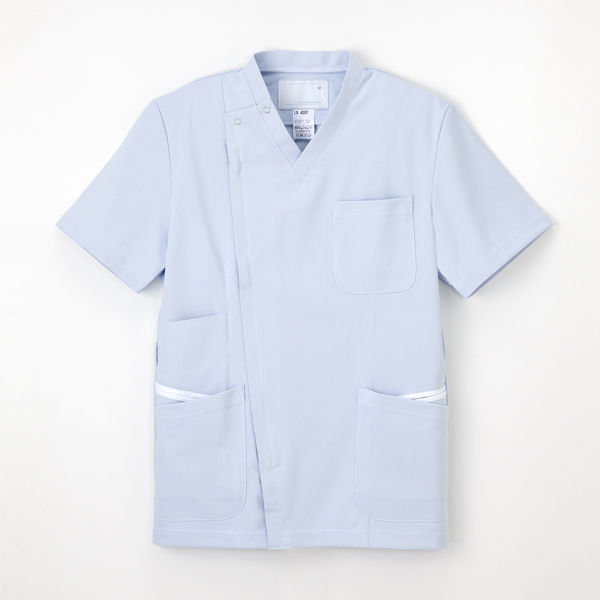 ナガイレーベン 男子上衣（スクラブ） 医療白衣 半袖 ブルー L LX-4057（取寄品）
