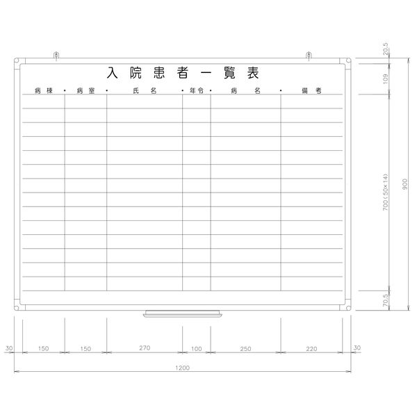日学　樹脂枠ホワイトボード　1200×900　入院患者一覧表　RC-12-034　（直送品）