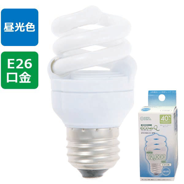 オーム電機　電球形蛍光ランプ　D型40Wタイプ　E26　昼光色　EFD10ED/8-SPN-2P　1箱（2個入）