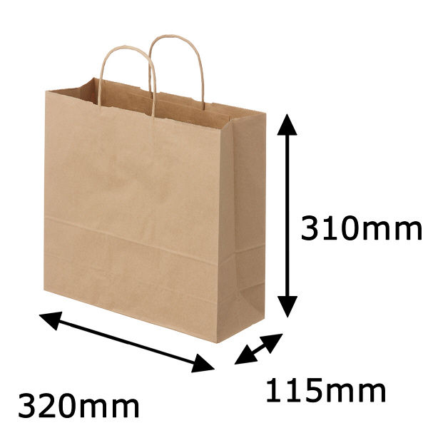 丸紐クラフト紙手提袋薄型エコノミー320×310×115 茶 1セット（100枚：50枚入×2袋）