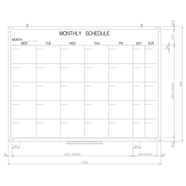 日学 樹脂枠ホワイトボード 予定表 （1ヶ月） 縦900×横1200 RC-12-007（直送品）