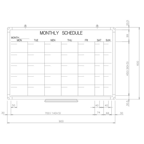 日学 樹脂枠ホワイトボード 予定表 （1ヶ月） 縦600×横900 RC-13-007（直送品）