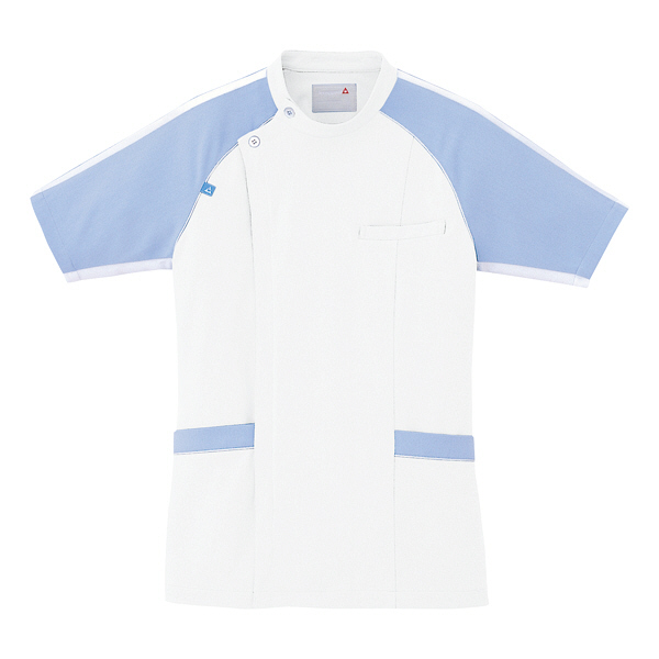 ルコックスポルティフ　メンズジャケット（サイドファスナー　医務衣）　UQM1001　ホワイト×ブルー　S　（直送品）
