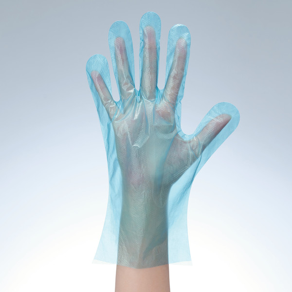 使いきりLDポリエチレン手袋(デザインパッケージ) ブルー L  片エンボス 1箱(200枚入) ファーストレイト