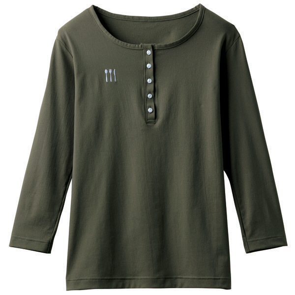 トンボ 栗原はるみ×キラク ヘンリーシャツ 女性用 七分袖 カーキ M 4K38002-47（取寄品）