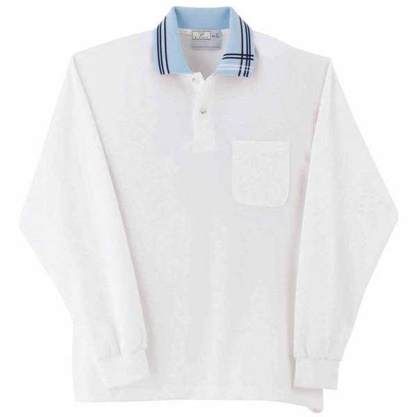 トンボ　キラク　長袖ポロシャツ　白×サックス　　SS　　S　CR116-70　1枚　　（取寄品）