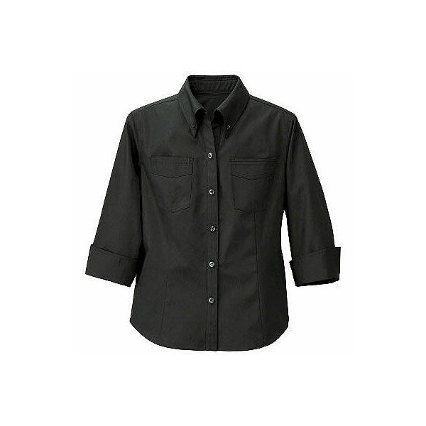 AITOZ（アイトス） レディース 大きいサイズ 七分袖ボタンダウンシャツ ブラック 5L 861204（直送品）