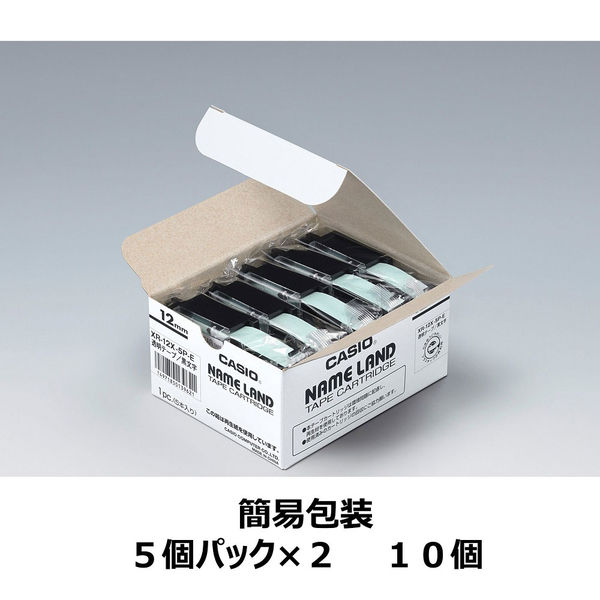 カシオ CASIO ネームランド テープ 透明タイプ 幅12mm 透明ラベル 黒文字 10個 8ｍ巻 XR-12X-5P-E