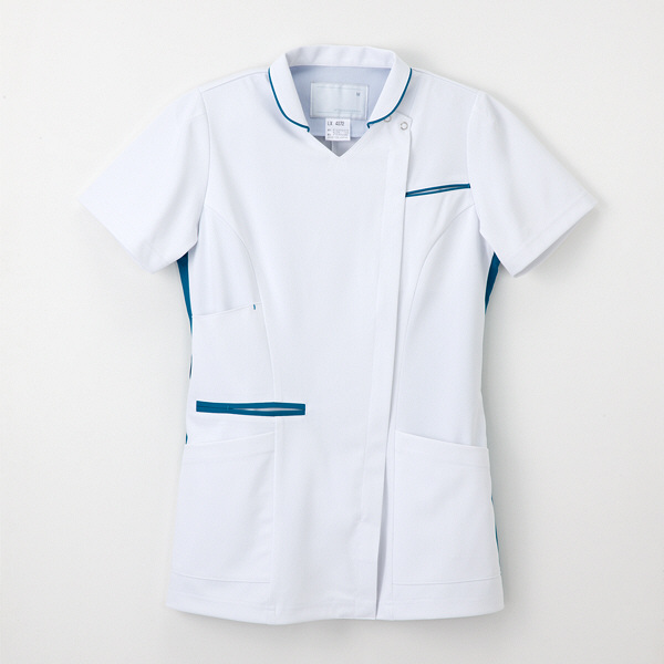 ナガイレーベン 女子上衣（衿つきスクラブ） 医療白衣 半袖 Tターコイズ LL LX-4072（取寄品）