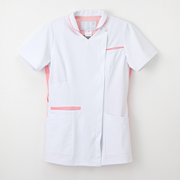 ナガイレーベン 女子上衣（衿つきスクラブ） 医療白衣 半袖 Tピンク L LX-4072（取寄品）
