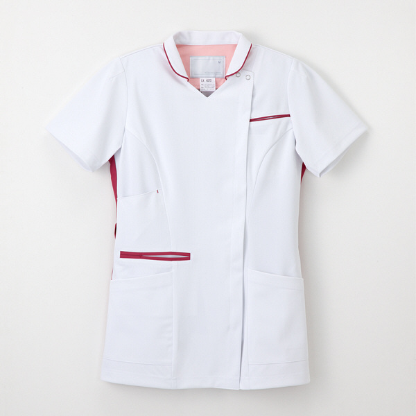 ナガイレーベン 女子上衣（衿つきスクラブ） 医療白衣 半袖 Tバーガンディ LL LX-4072（取寄品）
