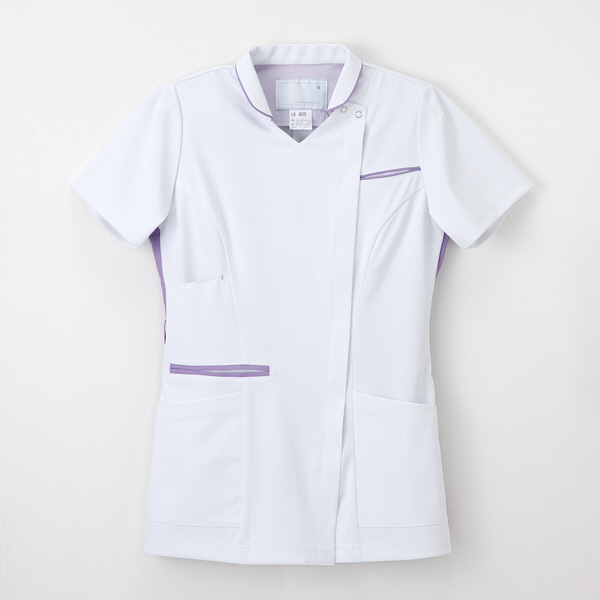 ナガイレーベン 女子上衣（衿つきスクラブ） 医療白衣 半袖 Tラベンダー S LX-4072（取寄品）