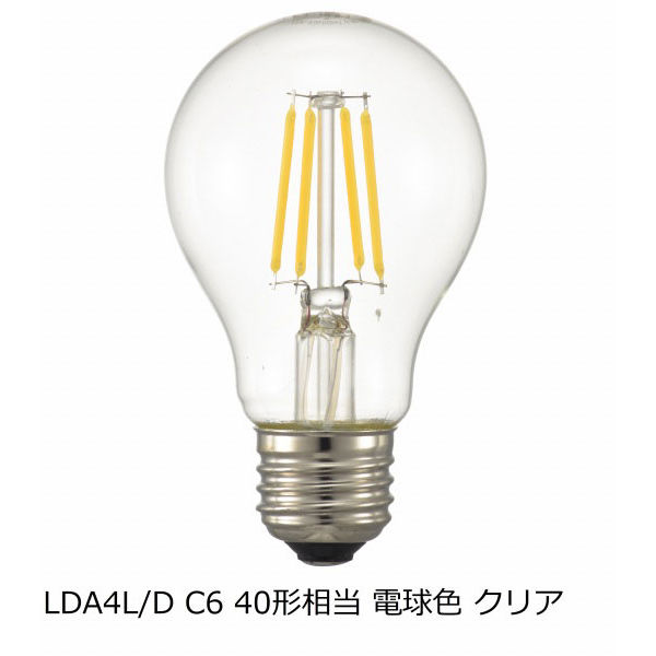 オーム電機（OHM） 一般クリア電球形LED電球 E26 40W相当  電球色　調光対応 LDA4L/D C6
