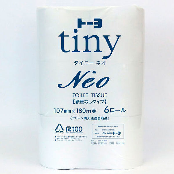 トイレットペーパー　タイニーNEO　芯なし　シングル　180ｍ　1箱（5パック入）　トーヨ