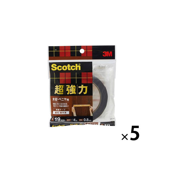 木材・ベニヤ用　超強力両面テープ　SMZ-19　幅19mm×長さ4m　スコッチ(R)　スリーエム　ジャパン　3M　1セット（5巻入）