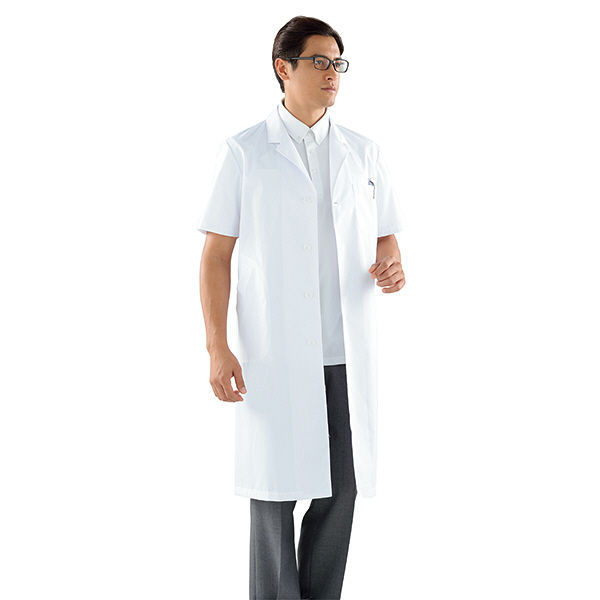 KAZEN メンズ診察衣S型半袖（ドクターコート） ホワイト シングル L