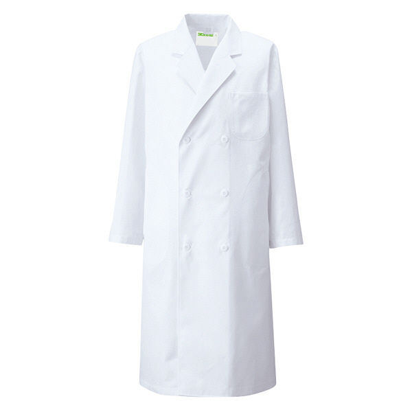 KAZEN メンズ診察衣W型長袖（ドクターコート） 医療白衣 ホワイト ダブル L 115-70（直送品）