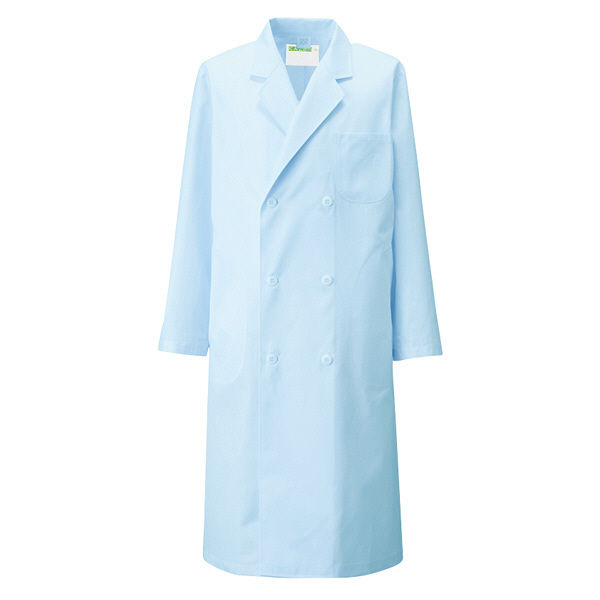 KAZEN メンズ診察衣W型長袖（ドクターコート） 医療白衣 サックスブルー（水色） ダブル M 115-71（直送品）