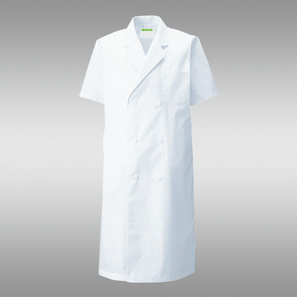 KAZEN メンズ診察衣W型半袖（ドクターコート） 医療白衣 ホワイト ダブル S 117-30（直送品）