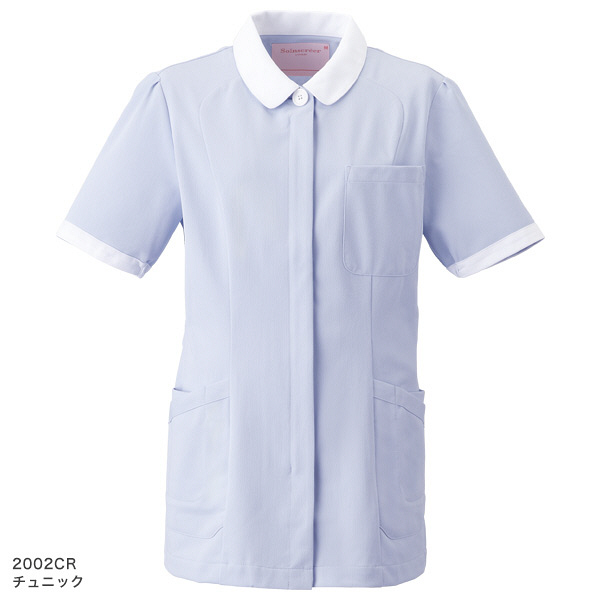 フォーク レディスチュニック 2002CR ブルー×ホワイト M ナースジャケット 女子医務衣 医療白衣 1枚（直送品）