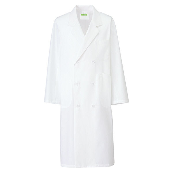 KAZEN メンズ診察衣W型長袖（ドクターコート） 医療白衣 オフホワイト ダブル S 255-90（直送品）
