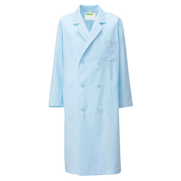 KAZEN メンズ診察衣W型長袖（ドクターコート） 医療白衣 サックスブルー（水色） ダブル L 255-91（直送品）