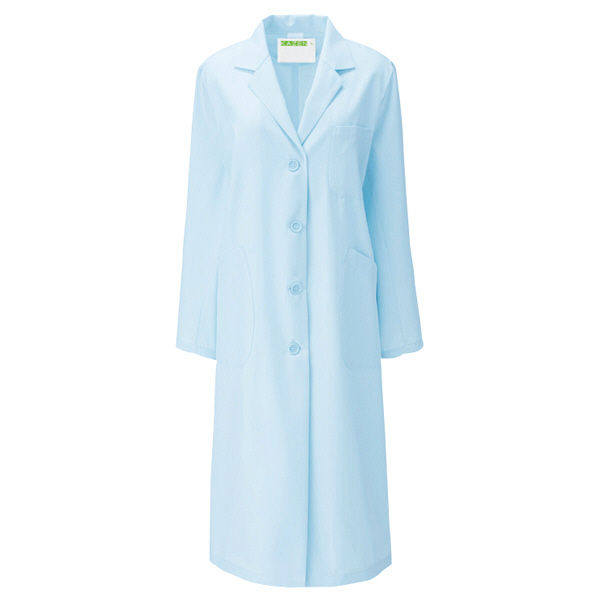 KAZEN レディス診察衣S型長袖（ドクターコート） 医療白衣 サックスブルー（水色） シングル 3L 260-91（直送品）