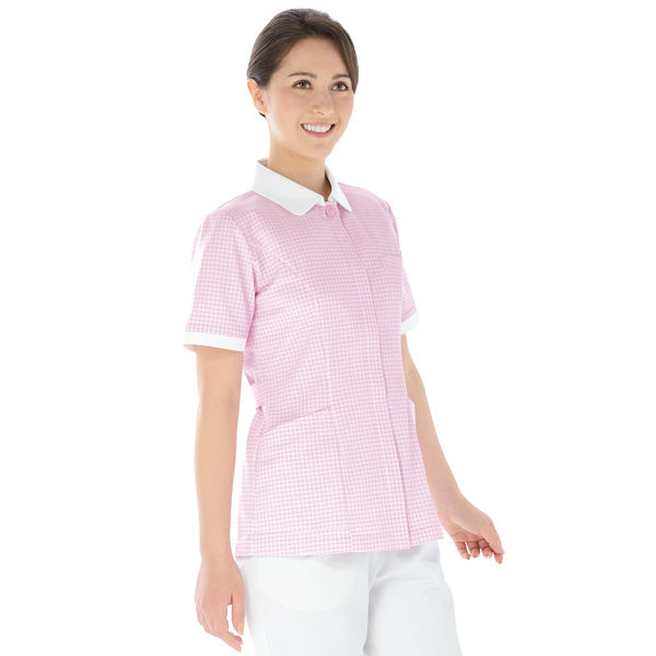 KAZEN レディスジャケット半袖 （ナースジャケット） 医療白衣 ピンク S 947-13（直送品）