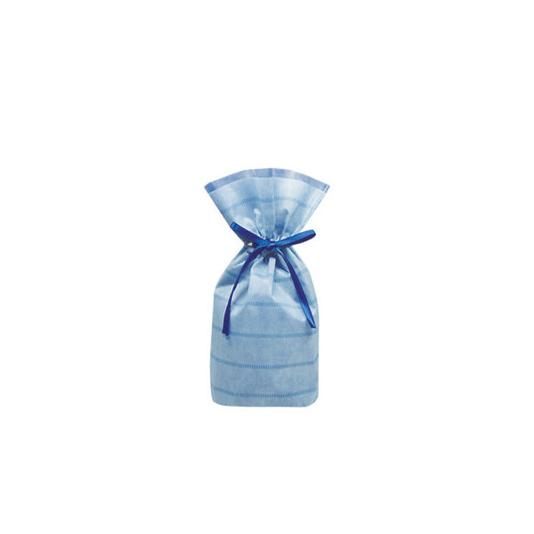 カクケイ　不織布巾着袋（底マチ付）　ボーダー　ブルー　S　FK3054　1セット（10枚）　（取寄品）