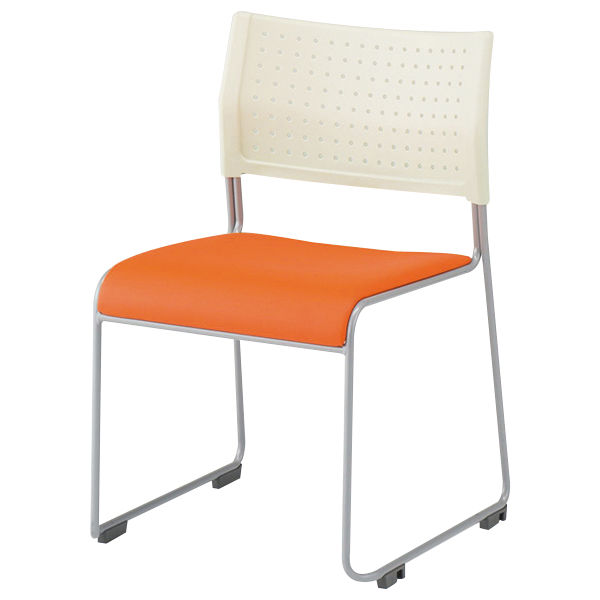 アイリスチトセ ループスタッキングチェアASL オレンジ 1脚 ビニールパッド座 横連結 ミーティングチェア 会議椅子 幅490mm