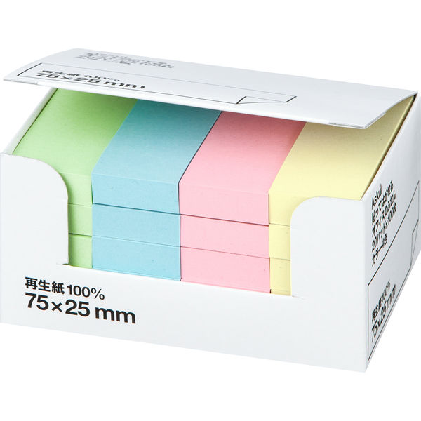 アスクル　貼ってはがせるオフィスのふせん　75×25mm　パステルカラー　4色セット　100冊（20冊入×5箱） オリジナル