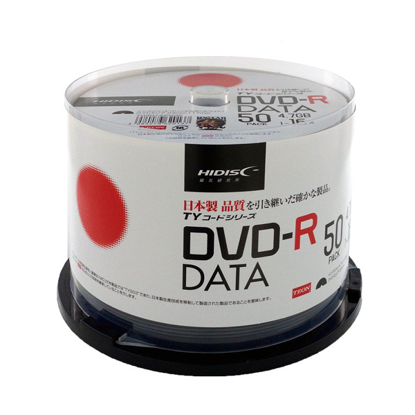 TEON、HIDISC　DVD-R　データ用　50枚　スピンドルケース　ホワイトワイド　TYDR47JNP50SP