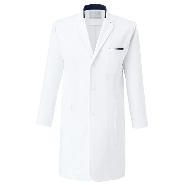 トンボ　医療白衣（薬局衣）　ウィキュア　メンズコート　CM772　ホワイト×ネイビー　S　1枚　（取寄品）