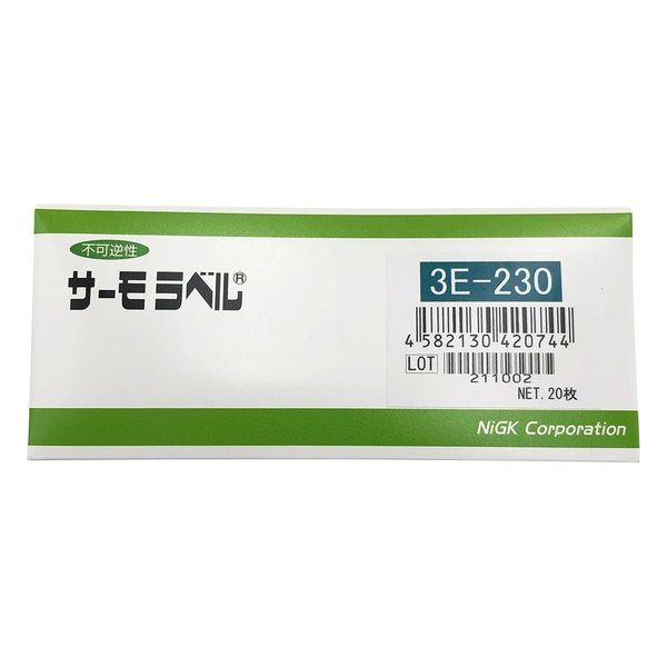 日油技研工業 サーモラベル(R)3Eシリーズ(不可逆/3点式) 20枚入 3E-230 1箱(20枚) 1-633-17（直送品）