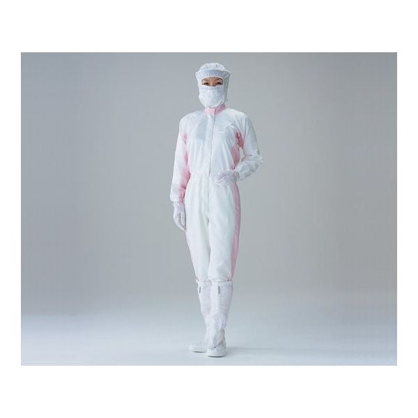 東洋リントフリー クリーンルーム用ツナギ服 ホワイト×ピンク M FC132B-14 1着 1-6359-04（直送品）