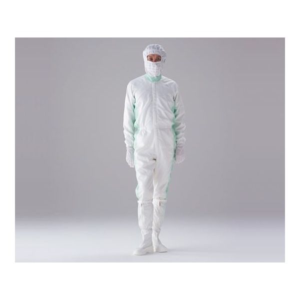 東洋リントフリー クリーンルーム用ツナギ服 ホワイト×グリーン S FC131A-13 1着 1-6358-05（直送品）
