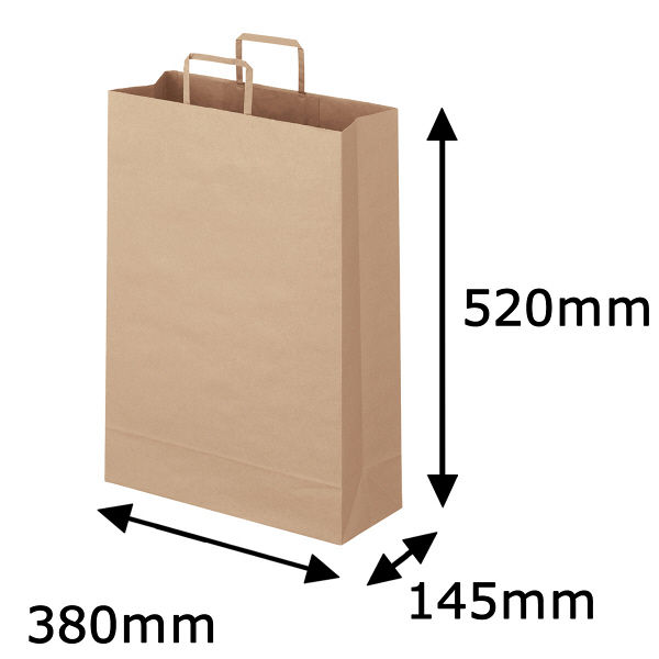 平紐 クラフト紙手提袋ベーシック380×520×145 茶 1箱（200枚：50枚入×4袋）  オリジナル