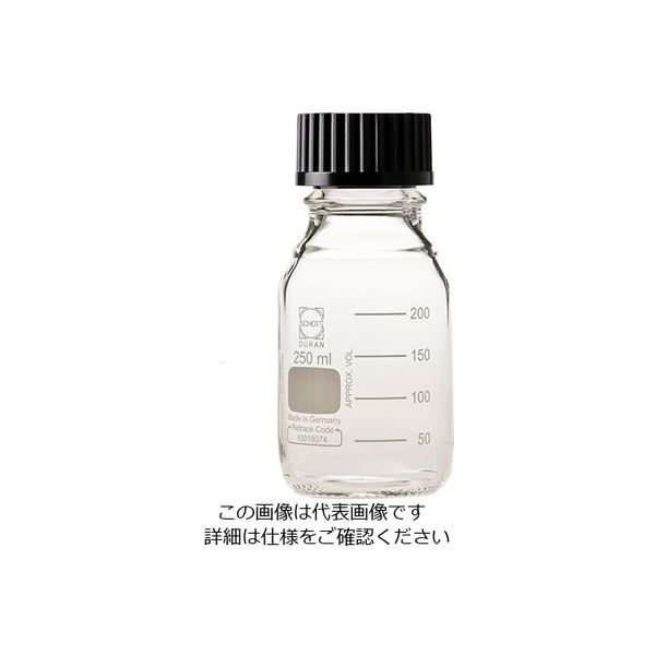 アズワン ねじ口瓶丸型白(デュラン(R)) 黒キャップ付 250mL 2-075-02 1本(1個)（直送品）