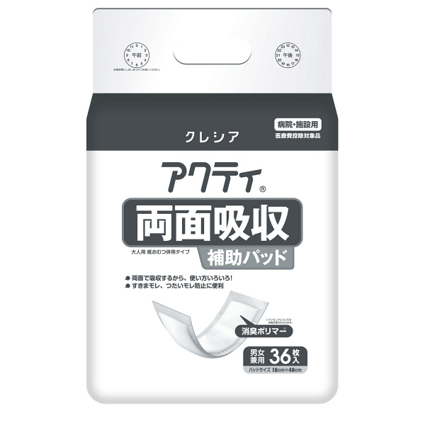 日本製紙クレシア　アクティ　両面吸収補助パッド36枚　84478　　1箱（36枚×8パック入）（取寄品）