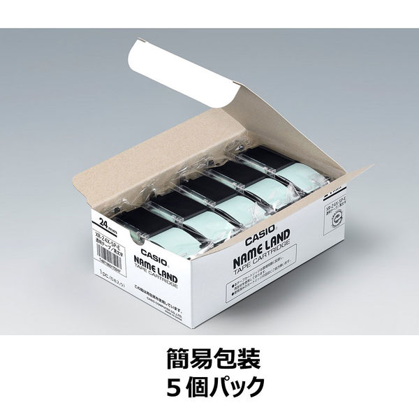 カシオ CASIO ネームランド テープ 透明タイプ 幅24mm 透明ラベル 黒文字 5個 8m巻 XR-24X-5PE