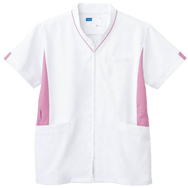 自重堂 男女兼用スクラブ WH12085 ホワイトピンク（ホワイト×ピンク）SS 医療白衣 1枚（取寄品）
