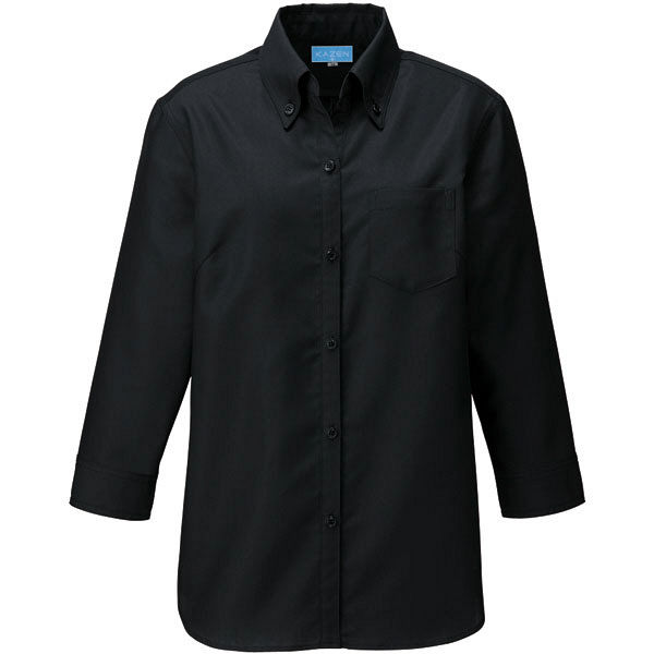 KAZEN（カゼン） レディスシャツ七分袖 ブラック L 611-05 1着（直送品）