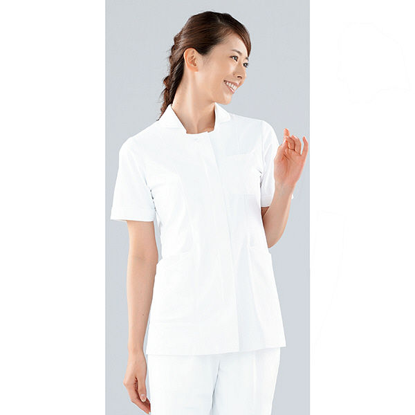 KAZEN レディスジャケット半袖 （ナースジャケット） 医療白衣 ホワイト×ホワイト 4L 100-20（直送品）