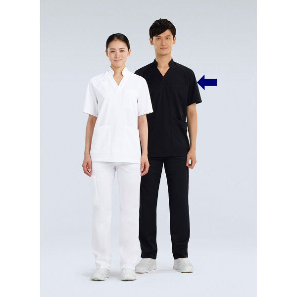 KAZEN 多機能スクラブ 医療白衣 男女兼用 半袖 ダークネイビー M 134-55（直送品）