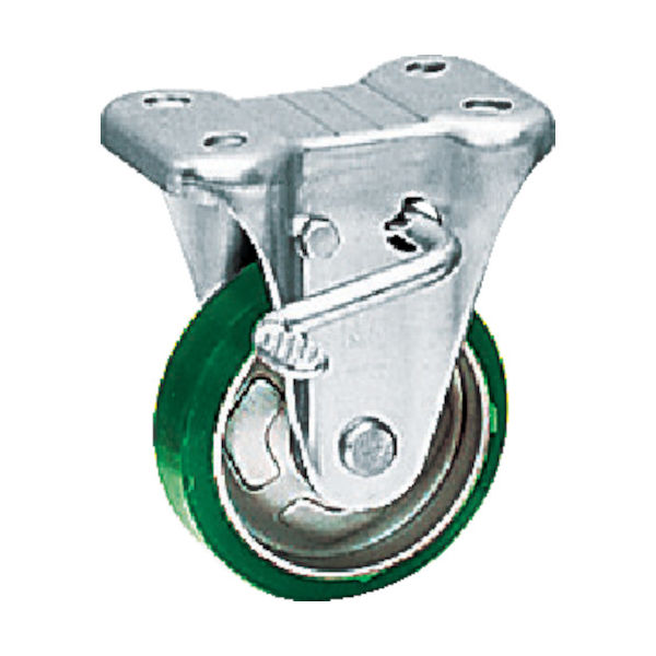 OH プレスキャスターKBタイプ中荷重用 固定(ベアリング入り)ブレーキ付 ウレタン車 車輪径100mm OHUKB-100 1個（直送品）