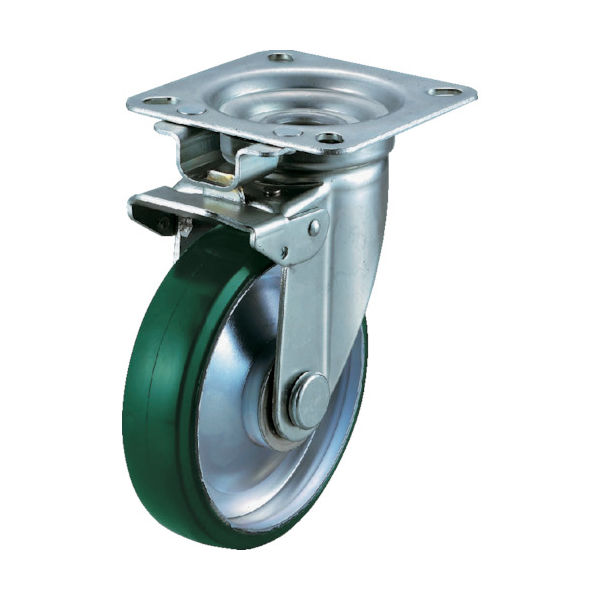 プレート式 自在 キャスター ウレタン 車輪径150mm 旋回固定 Jタイプ JK型 取付寸法94×94(87×87) UWJK-150（直送品）