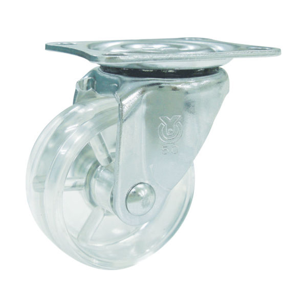 ユーエイ プレート式 自在 キャスター 透明ポリカーボネート 車輪径50mm Gタイプ G型 取付寸法46×35 G-50PC 1個（直送品）