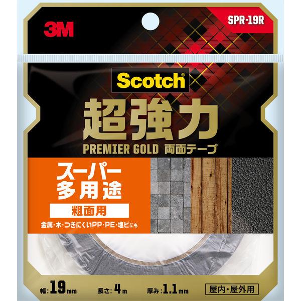 粗面用 スーパー多用途 超強力両面テープ プレミアゴールド SPR-19R 幅19mm×長さ4m スコッチ 3Mジャパン 1巻