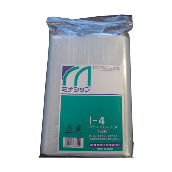 酒井化学工業 ミナ チャック付ポリエチレン袋 「ミナジップ」Iー4 (100枚入) MZI-4 1袋(100枚) 000-8290（直送品）