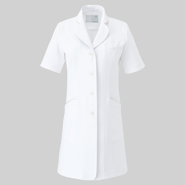 トンボ ウィキュア 薬局衣 レディスコート CM751-01 ホワイト×シャンパン LL 医療白衣 診察衣 ドクターコート（取寄品）